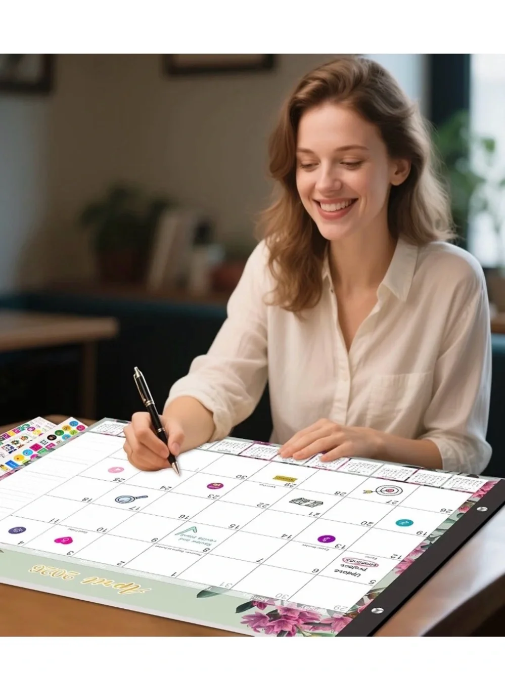 Floral Desk Calendar 2026-2027 - 18 Month 22”x17” with Stickers